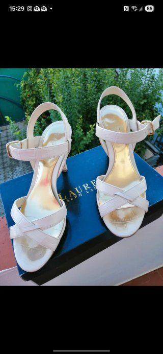 Sandalias Tacón Ralph Lauren Beige y Dorado