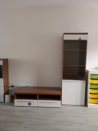 Muebles de salón madera melamina y cristal
