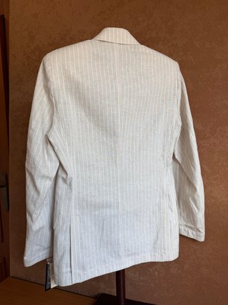 Traje completo lino beige rayas T44 #27