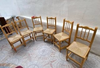 Sillas de pino con asiento de mimbre (6 unidades)