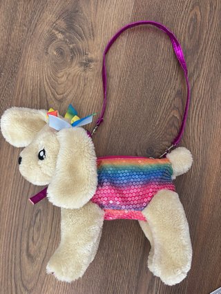 Bolso peluche perro arcoíris niña