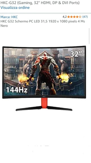 Monitor Gaming Curvo Hkc G32 32 Pollici 144Hz