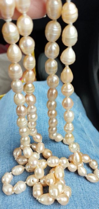 Lunga collana vintage perle beige/rosa