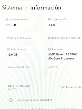 Ordenador Ryzen 5 2600X / 16GB RAM / GTX 1060