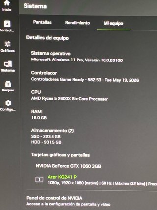Ordenador Ryzen 5 2600X / 16GB RAM / GTX 1060