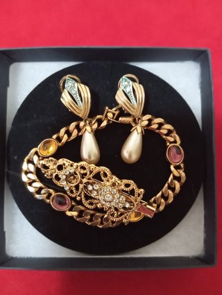 Conjunto Bisutería Vintage Pendientes Pulsera Broc