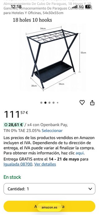 Paragüero Metálico Negro HUAHUA