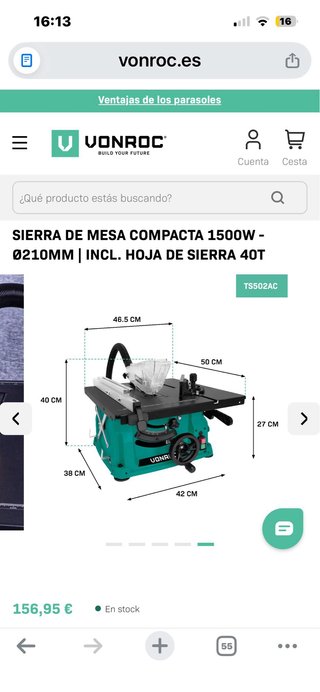 Sierra de mesa compacta 1500W