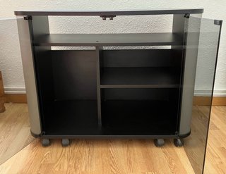 Mueble TV Retro con Ruedas y Puertas Cristal