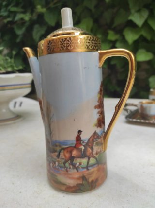 Juego café porcelana Limoges caza