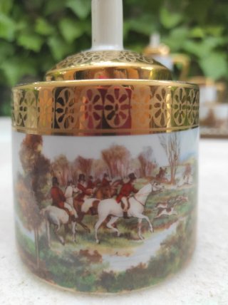 Juego café porcelana Limoges caza