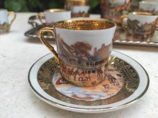 Juego café porcelana Limoges caza