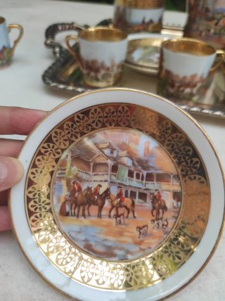 Juego café porcelana Limoges caza