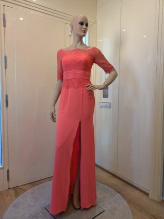 Vestido largo fiesta coral