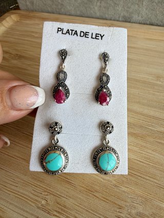 Pendientes Plata Ley 925 Rubí y Turquesa