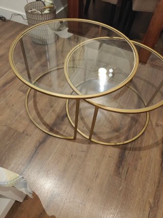 Mesas auxiliares cristal y dorado