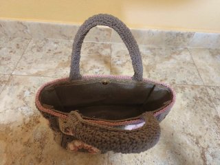 Bolso Crochet Hecho a Mano Gris y Rosa