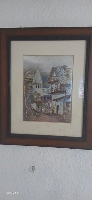 Pareja cuadros litografía casas
