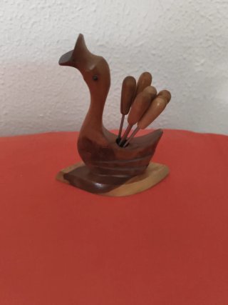 Palillero madera ave artesanal 6 palillos