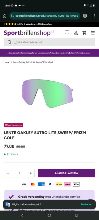Recambio original Oakley Sutro Lite Sweep Prizm Go