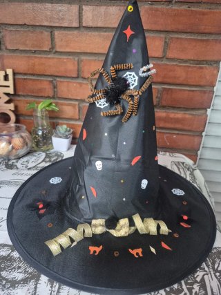 Sombrero Bruja Infantil Halloween Negro Dorado