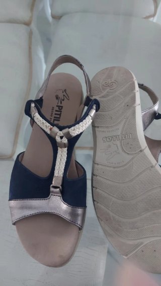 Sandalias Pitillos Talla 37 Azul y Plata