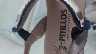 Sandalias Pitillos Talla 37 Azul y Plata