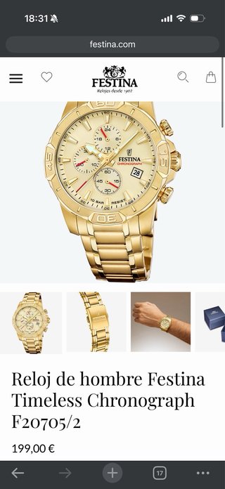 Reloj Festina Cronógrafo Dorado Beige Acero