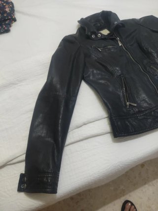 Chaqueta Piel Negra Bershka Mujer Talla S