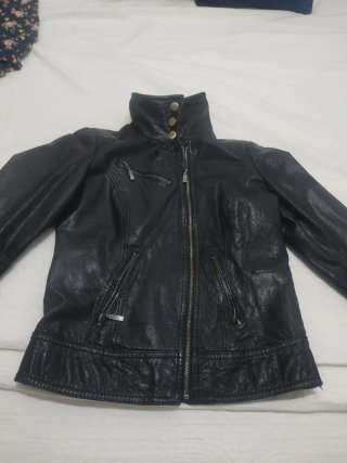Chaqueta Piel Negra Bershka Mujer Talla S