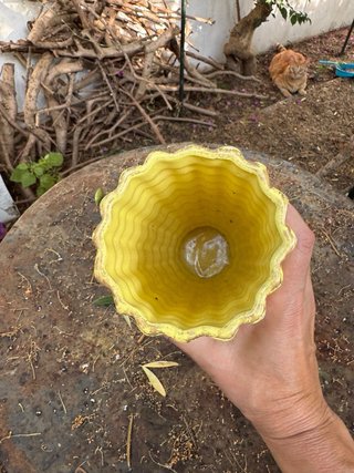 Jarrón Vintage Cerámica Amarillo y Dorado