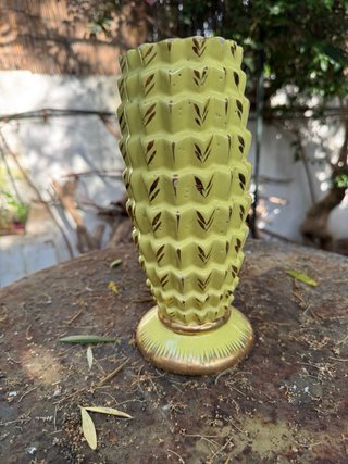 Jarrón Vintage Cerámica Amarillo y Dorado