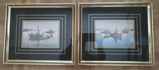 Set 4 Cuadros Vintage paisajes maritimos y rurales
