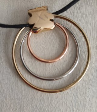 Conjunto tricolor Pulsera y Colgante Oro/Plata