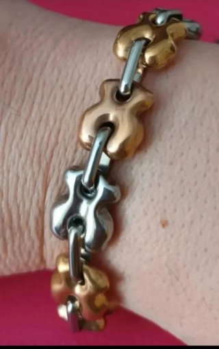 Conjunto tricolor Pulsera y Colgante Oro/Plata