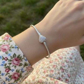 Pulsera Corazón Pavé Cadena Serpiente