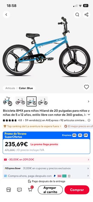 Bicicleta BMX Hiland Azul