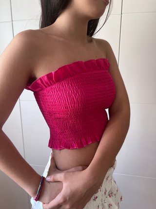 Top bandeau fucsia nido abeja Talla S