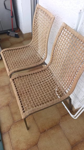 6 Sillas Mimbre y Metal Beige/Marrón