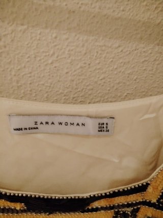 Vestido Zara S Seda Abalorios Negro Blanco