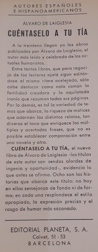 Cuéntaselo a tu tía - A. de la Iglesia - Dedicado