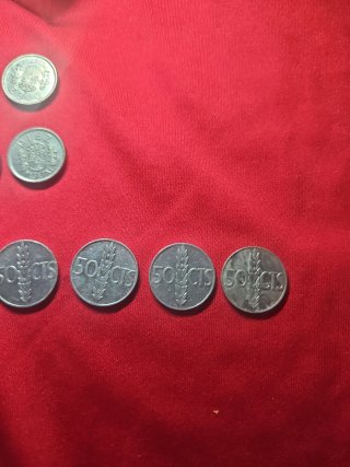 Lote monedas España 10, 2, 1 pesetas, 50 y 10 cent