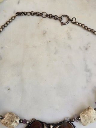 Collar Artesanía Plata Tibetana Minerales Multicol
