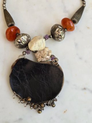 Collar Artesanía Plata Tibetana Minerales Multicol