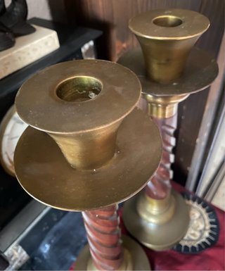 Pareja Candelabros Vintage Madera y Metal