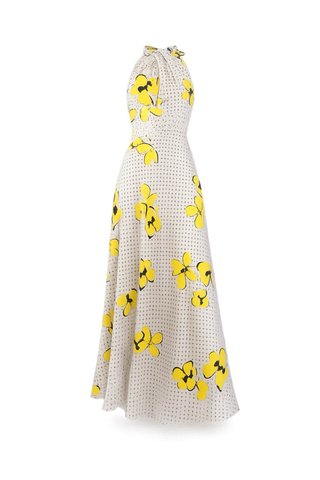 Vestido largo estampado floral y lunares