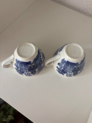 Tazas Churchill de porcelana azul y blanco