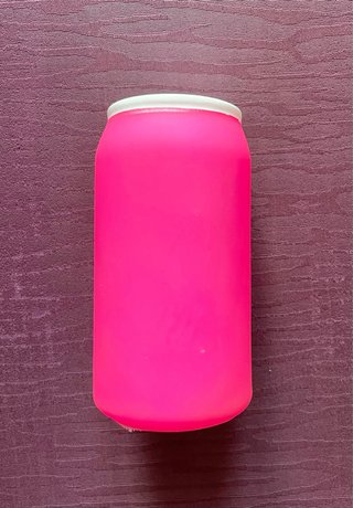 Pink grape soda squeaky dog toy
