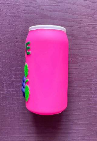 Pink grape soda squeaky dog toy