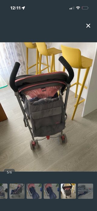 Carrito de bebé Maclaren gris y rosa